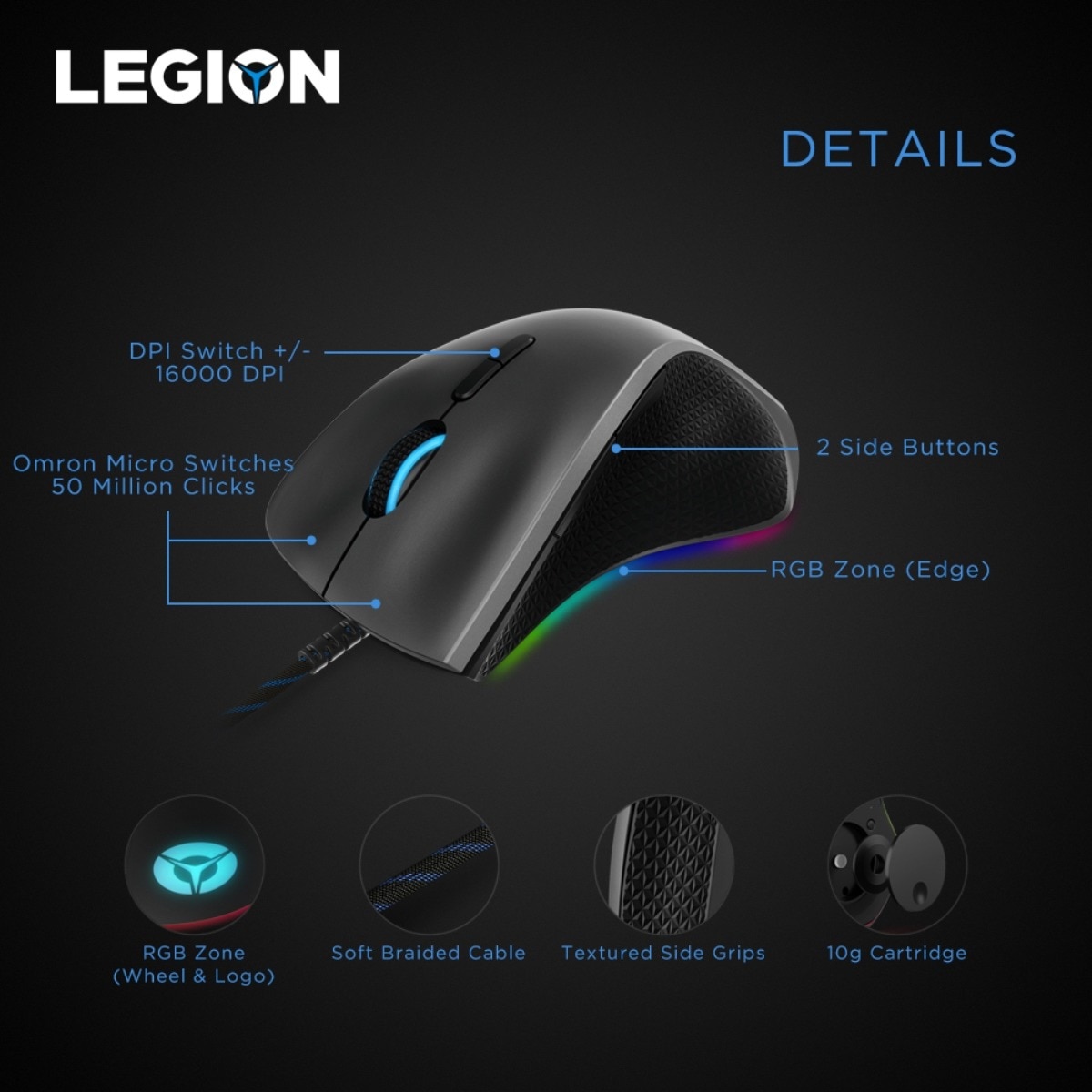 Rato Gaming Lenovo Legion M500 RGB Cinzento / Preto-16