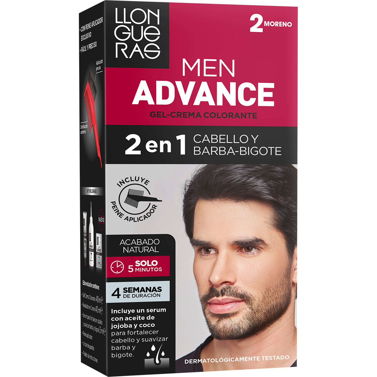 Men Advance gel crema colorante 2 en 1 cabello y barba nº 2 Moreno caja 1 unidad
