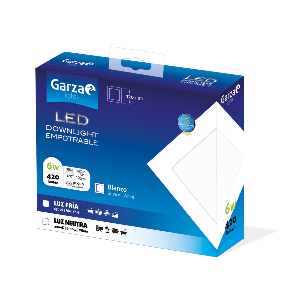 Downlight LED empotrable cuadrado 6 W 420 lm Blanco-2
