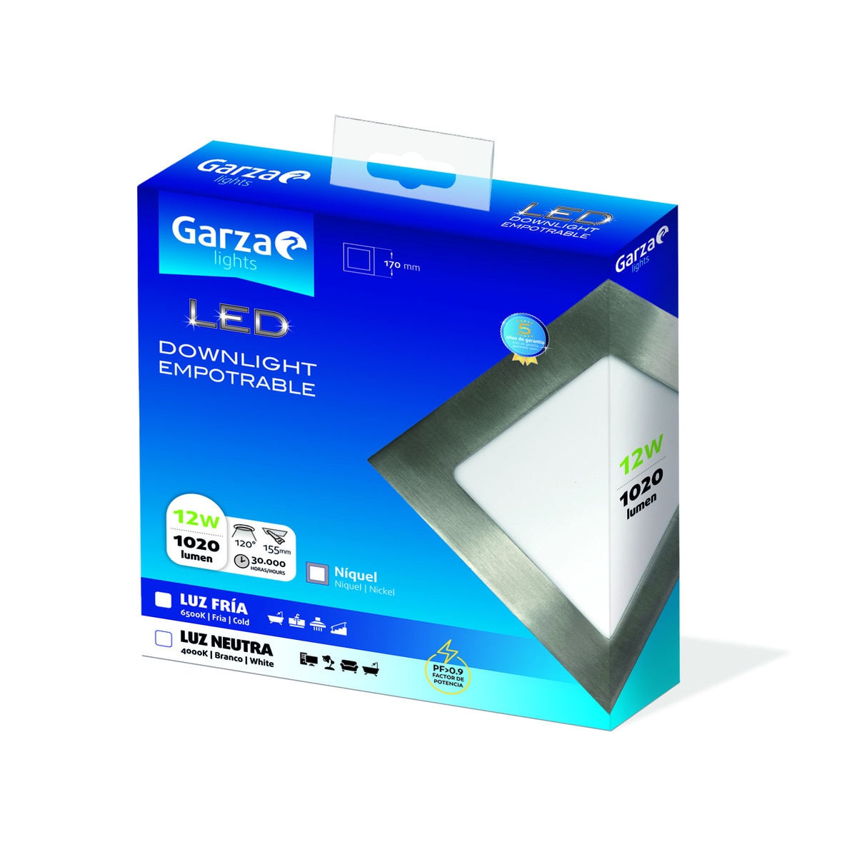 Downlight LED empotrable cuadrado 12 W 1020 lm Niquel-2