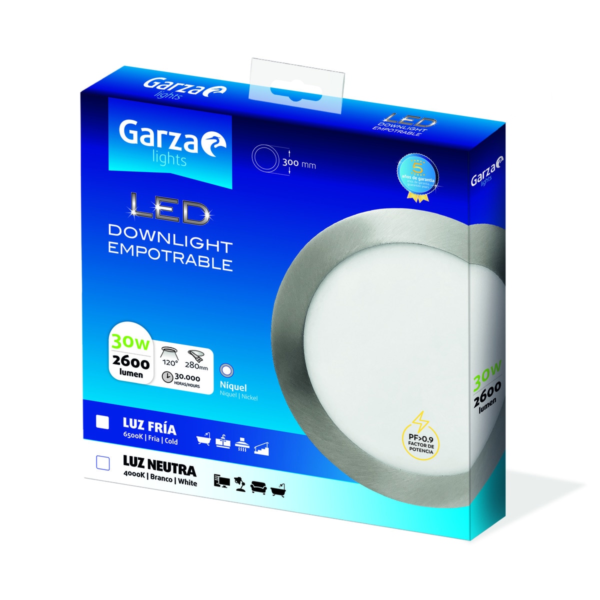 Downlight LED redondo empotrable 30 W 2600 lm Niquel-2