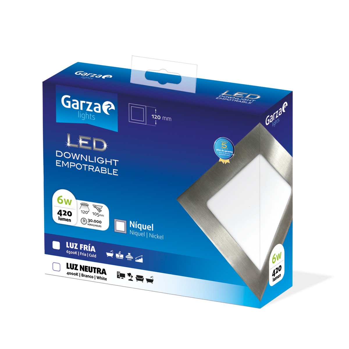 Downlight LED empotrable cuadrado 6 W 420 lm Luz neutra ( >= 3000 K / <= 5000 K )-2