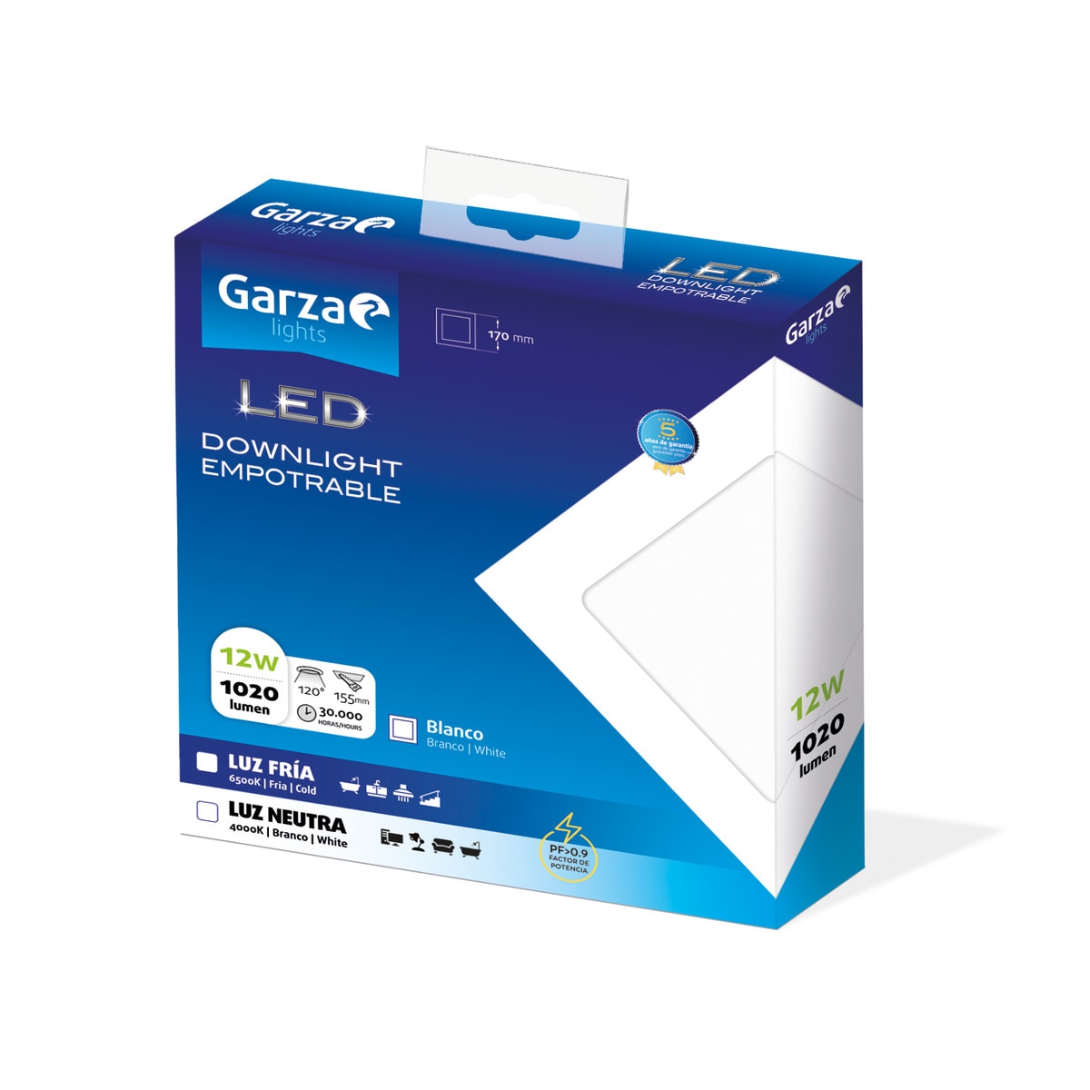 Downlight LED empotrable cuadrado 12 W 1020 lm Luz neutra ( >= 3000 K / <= 5000 K )-2