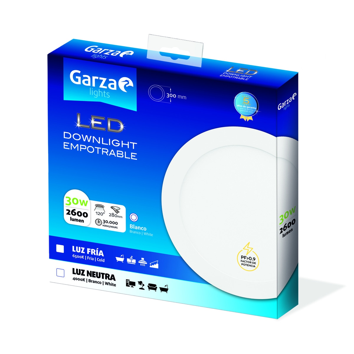 Downlight LED redondo empotrable 30 W 2600 lm Luz fría ( >= 5000 K )-2