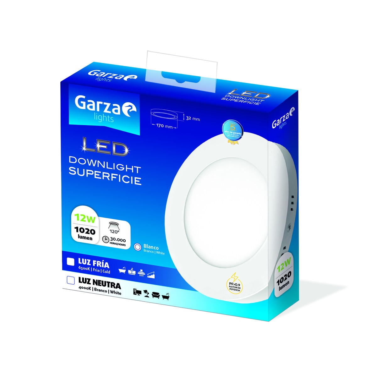 Downlight LED superficie redondo 12 W 1020 lm BCO Luz fría ( >= 5000 K )-2