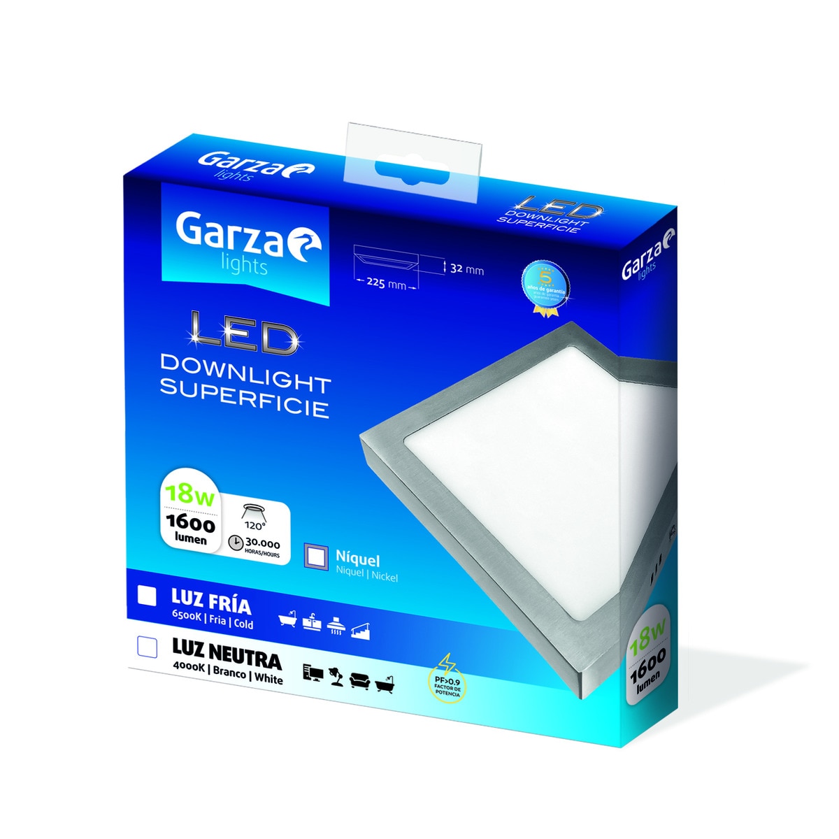 Downlight LED superficie cuadrado 18 W 1600 lm NICK Luz fría ( >= 5000 K )-2