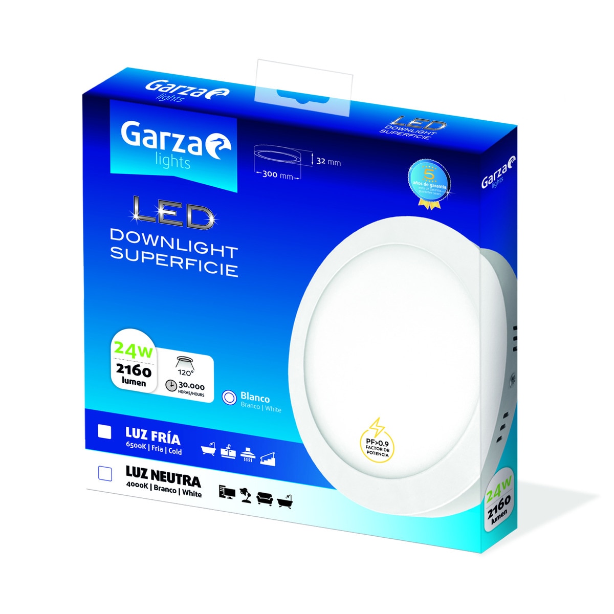 Downlight LED superficie redondo 24 W 2160 lm BCO Luz neutra ( >= 3000 K / <= 5000 K )-2