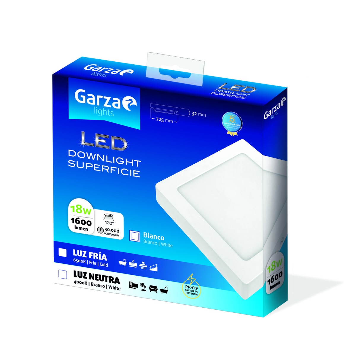 Downlight LED superficie cuadrado 18 W 1600 lm BCO Luz fría ( >= 5000 K )-2