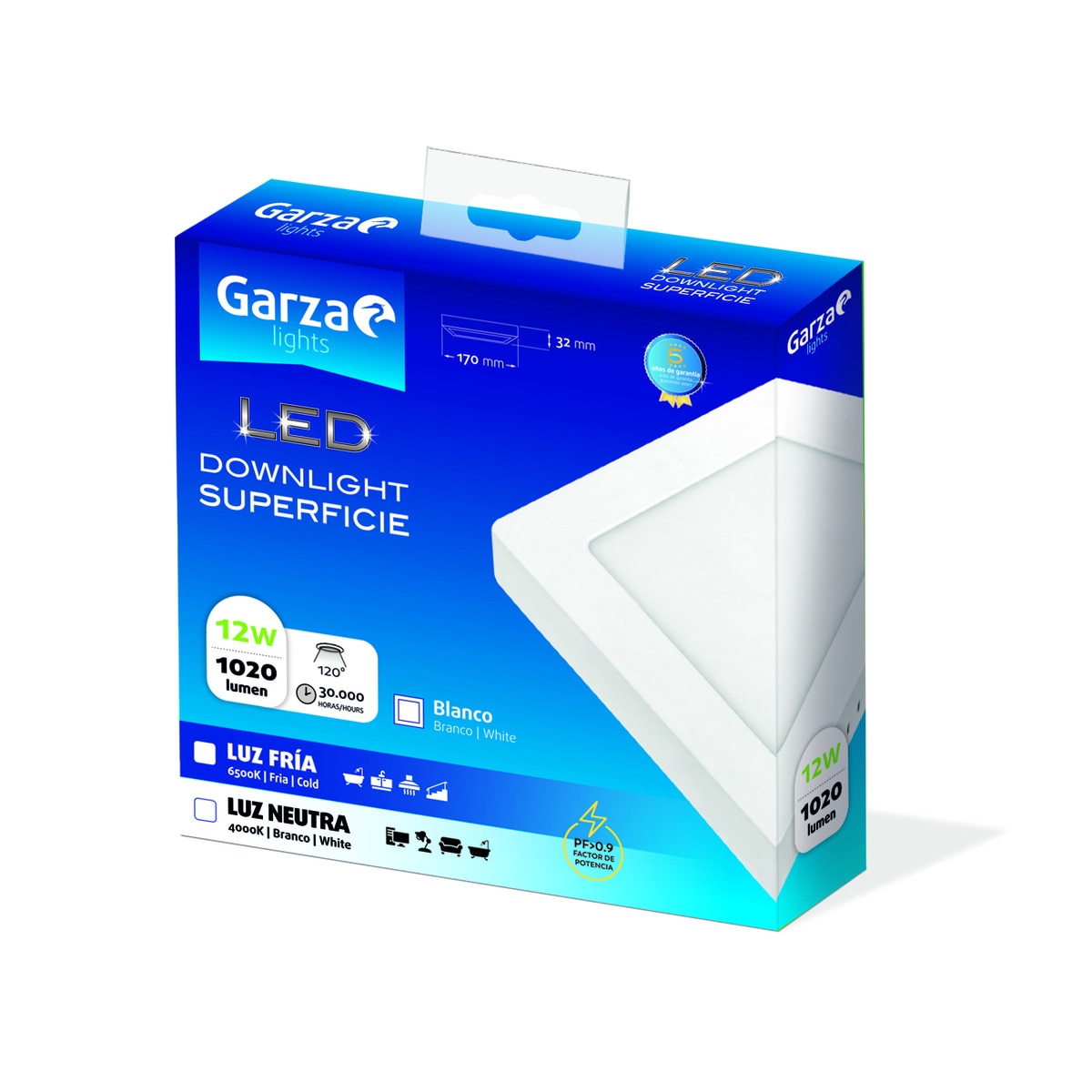 Downlight LED superficie cuadrado 12 W 1020 lm BCO Luz neutra ( >= 3000 K / <= 5000 K )-2