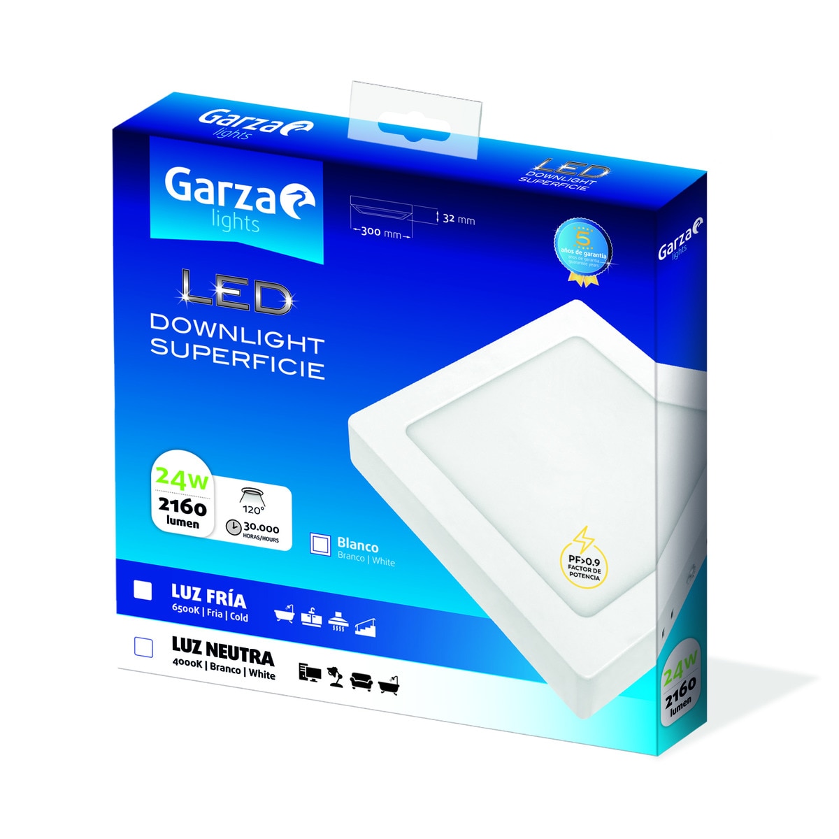 Downlight LED superficie cuadrado 24 W 2160 lm BCO Luz fría ( >= 5000 K )-2