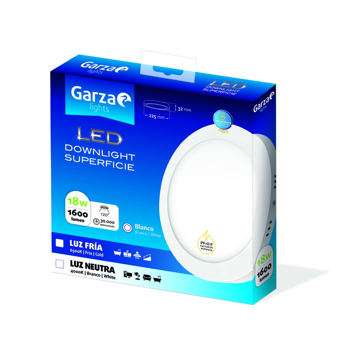 Downlight LED Superfície Redonda 18 W 1600 lm BCO Luz fria (>= 5000 K).-2