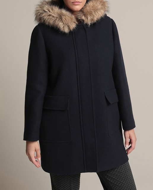 Imagen 0 de Abrigo de mujer talla grande con lana y cuello de pelo