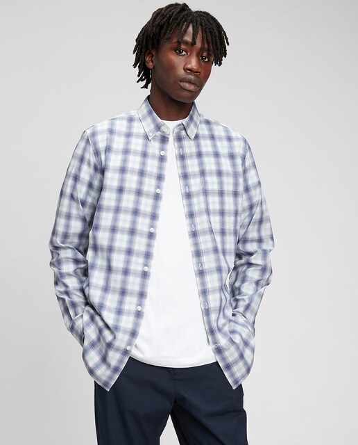 Camisa popelín de hombre regular de cuadros azul · GAP · El Corte Inglés