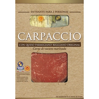 carpaccio de vacuno marinado sin gluten con queso parmigiano estuche 110 g - Roler