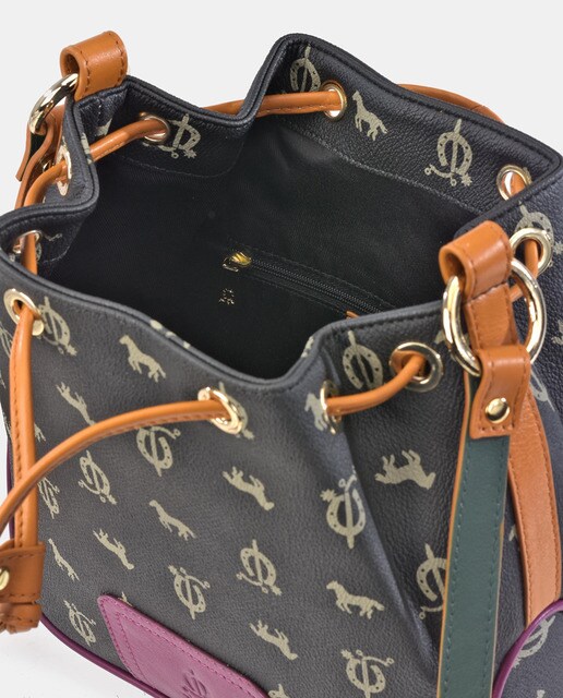 Bolso saco de lona y piel en negro con estampado de la marca · El Caballo · El  Corte Inglés