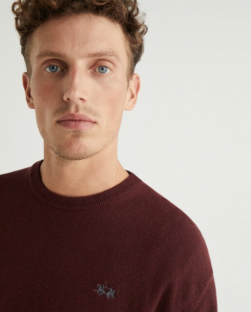 Jersey de hombre de manga larga con cuello redondo de algodón, corte  regular Campánula La Martina | Shop Online