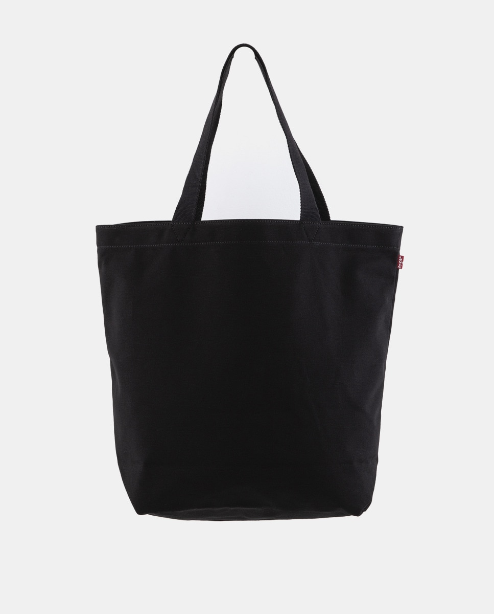 Mala tote de algodão preta com pormenor da marca Preto-3