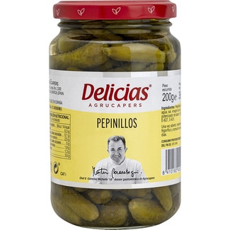pepinillos extrafinos en vinagre frasco 200 g neto escurrido - Delicias