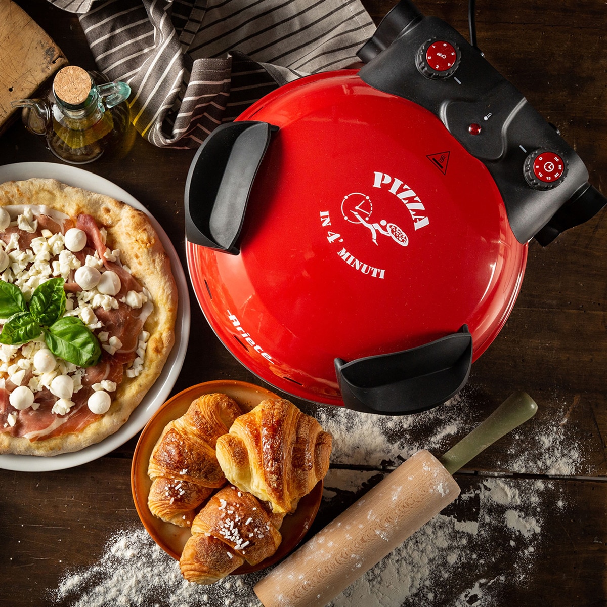 Mini horno para pizza Ariete 909 con método horno de leña Rojo-11