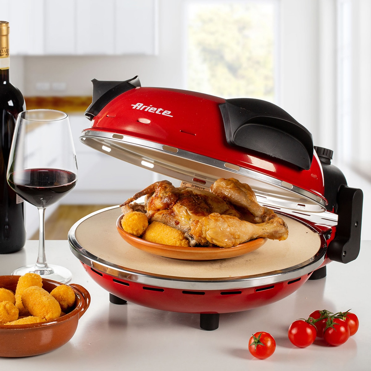 Mini horno para pizza Ariete 909 con método horno de leña Rojo-9