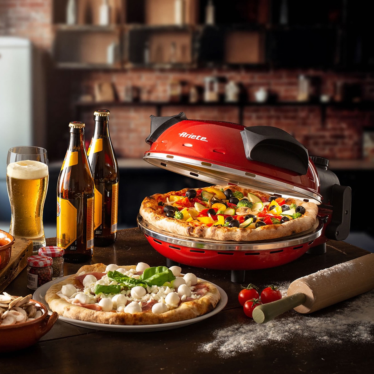 Mini horno para pizza Ariete 909 con método horno de leña Rojo-7
