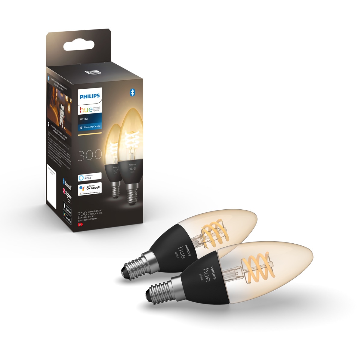 Pack 2 Bombillas LED Philips HUE White, Vela E14 filamento espiral Ámbar-3