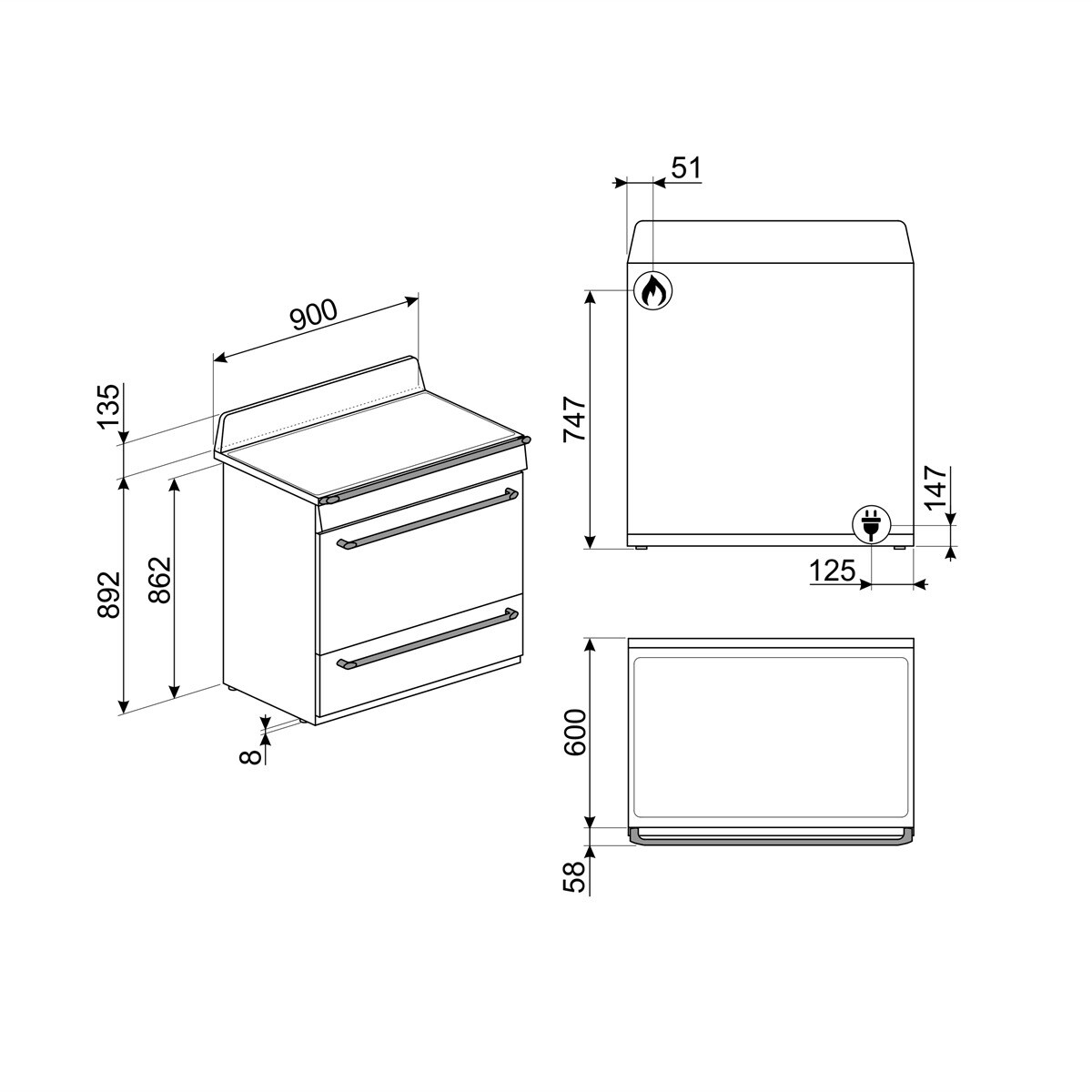 Cocina compacta  Smeg 90 cm, placa de gas 5 quemadores y horno - TR90DGC9 Multicolor-11