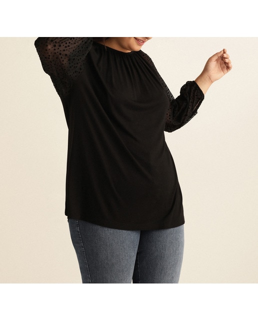 Imagen 0 de Camiseta de mujer talla grande con mangas con flocado