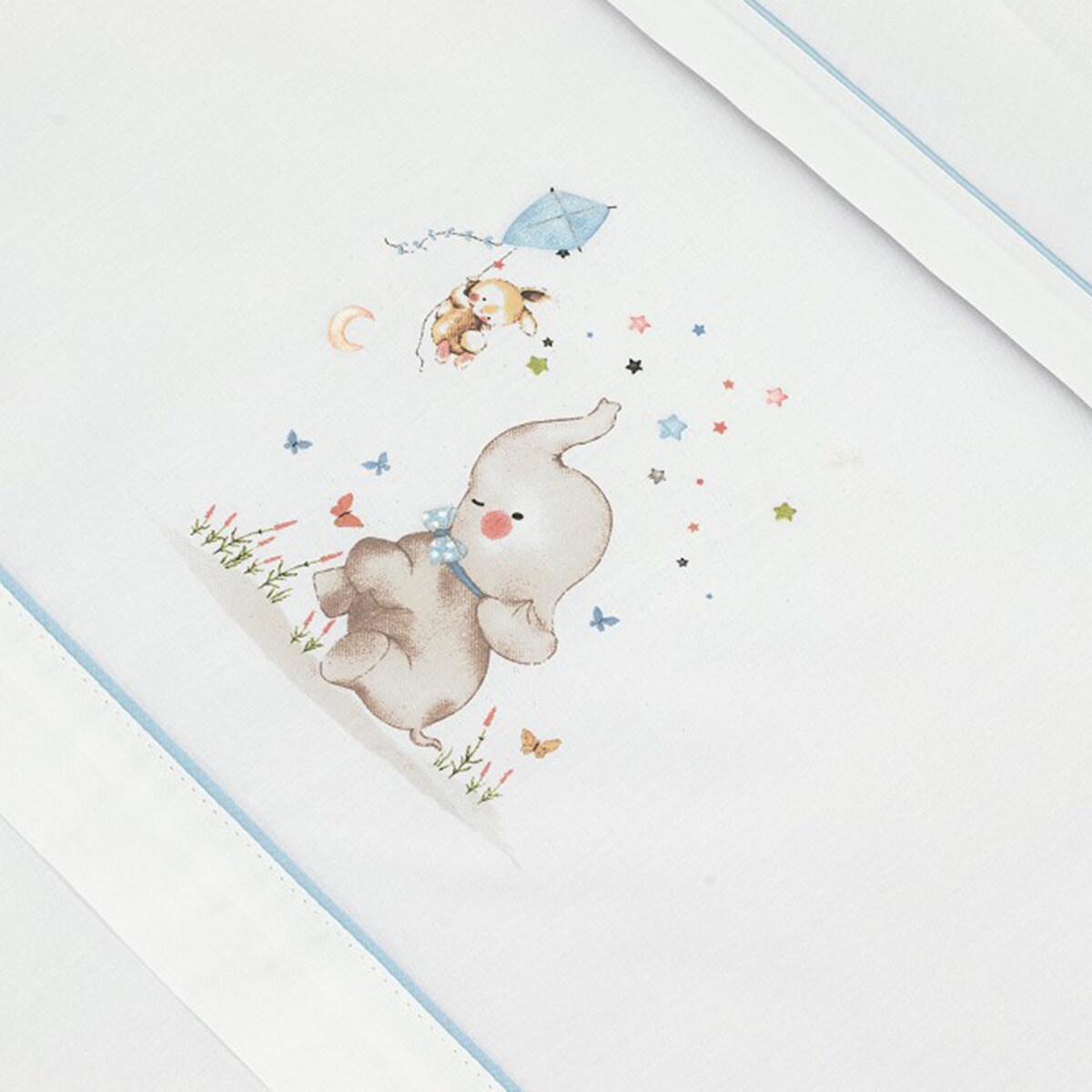 Juego de Sábanas 3 piezas para Coche de paseo/Cuco Interbaby Elefante blanco/azul Blanco / Azul-2