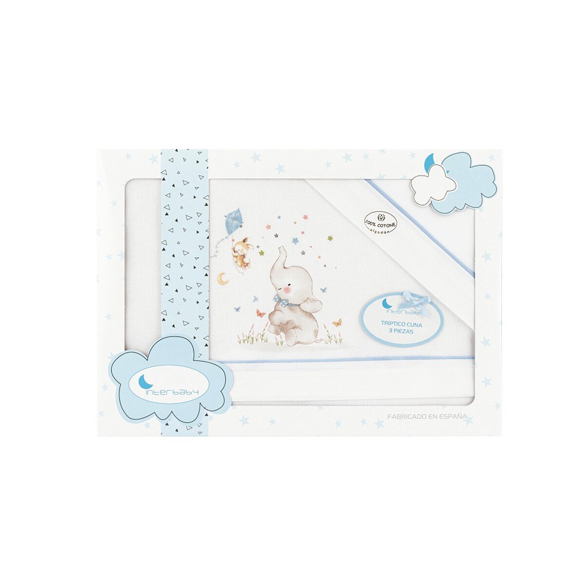 Juego de Sábanas 3 piezas para Coche de paseo/Cuco Interbaby Elefante blanco/azul Blanco / Azul-1