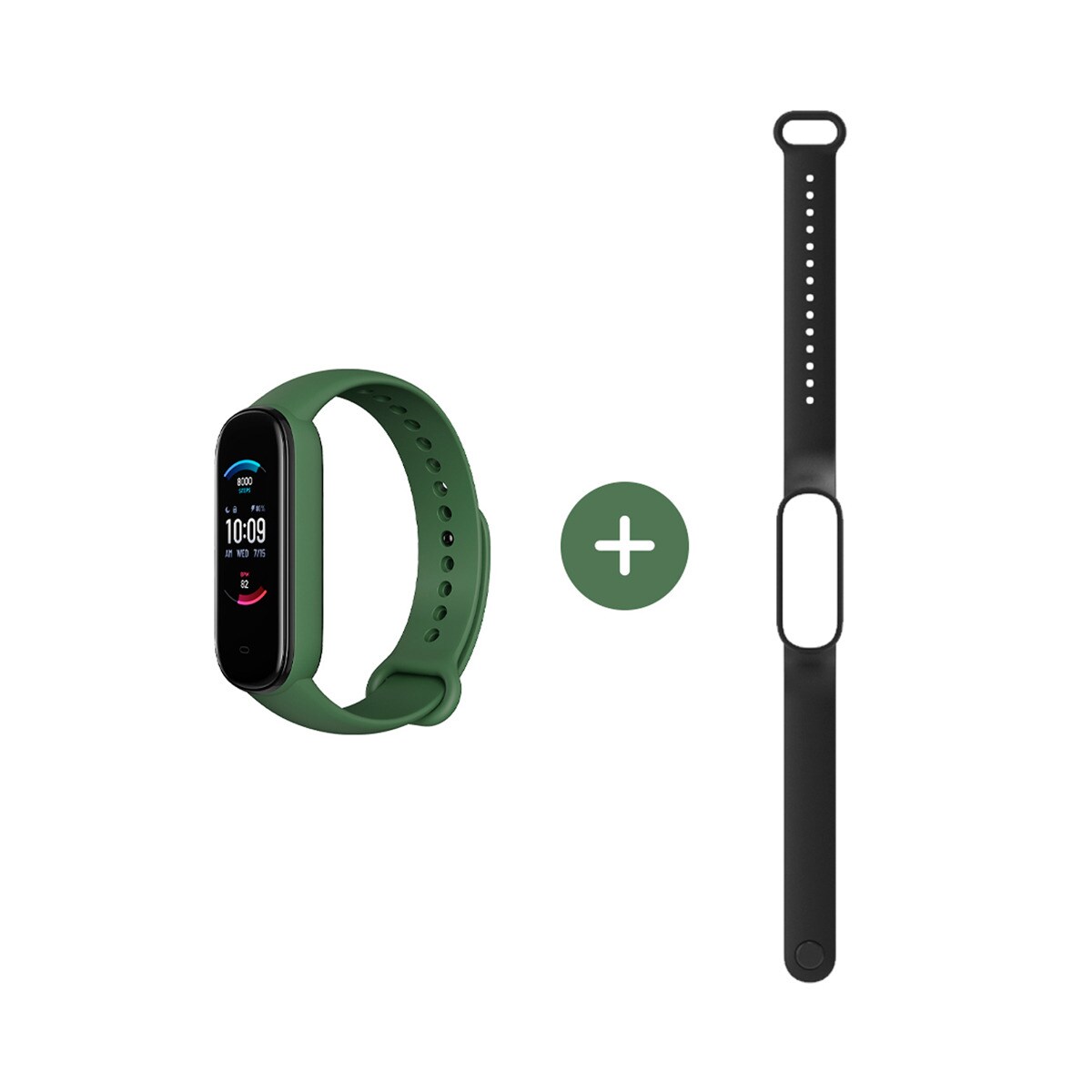 Amazfit - Bundle Band 5 Verde Pulsera De Actividad + Correa Negra