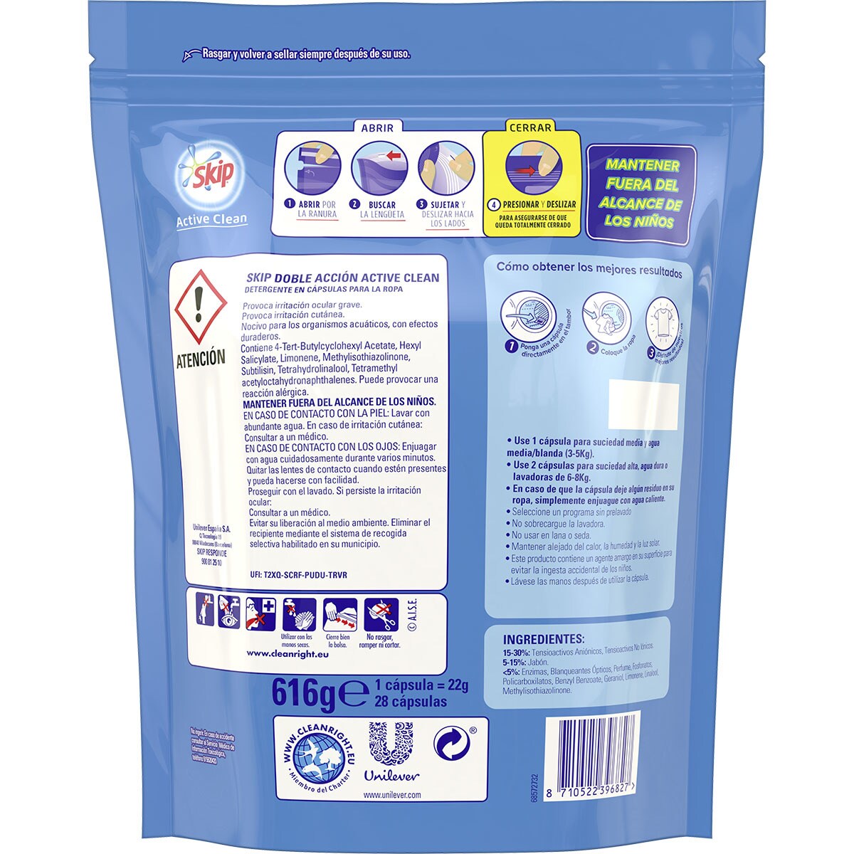 Active Clean flüssiges Waschmittel Tasche 28 Kapseln · SKIP · Supermercado El Corte Inglés