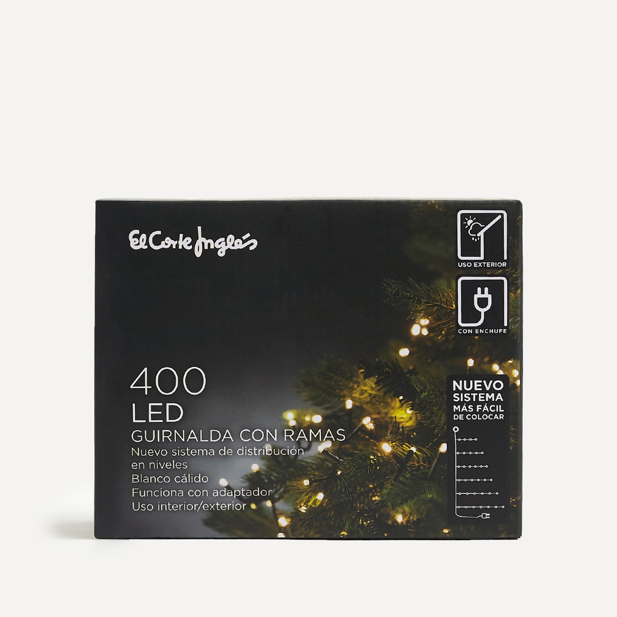 Guirnalda con cable con 400 luces  LED para exterior Navidad El Corte Inglés Blanco-4