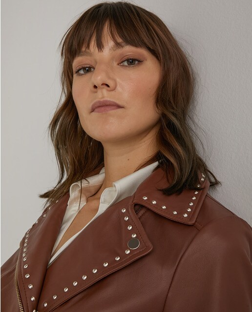 Cazadora biker de mujer piel tachuelas · Woman El Corte Inglés · El Corte  Inglés