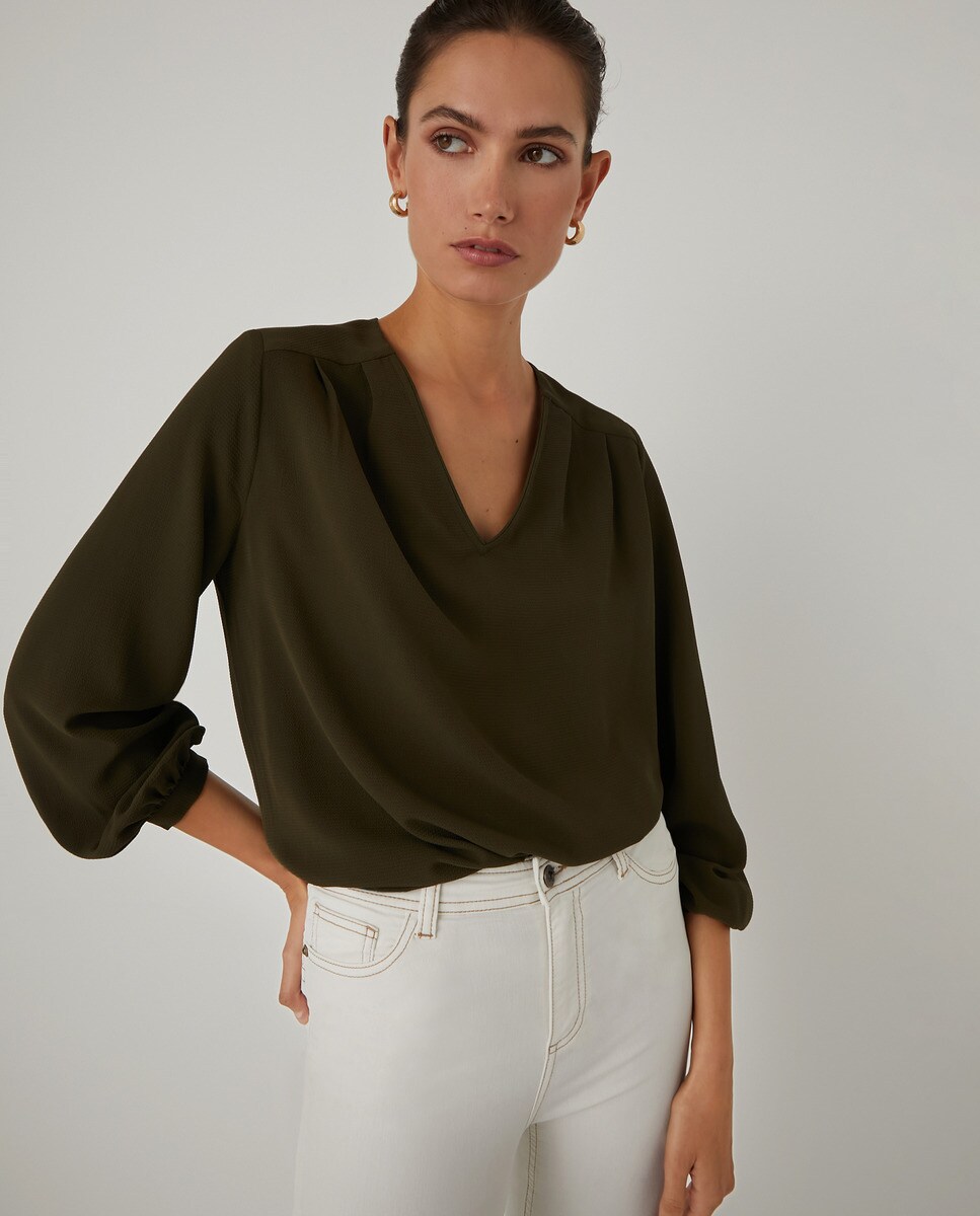 Blusa fluida de mujer frunce hombros · Woman El Corte Inglés · El Corte  Inglés