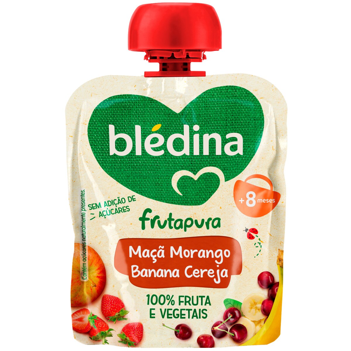 Frutapura Saqueta Maçã, Morango, Banana e Cereja sem Adição de Açúcares + 8 Meses embalagem 85 g