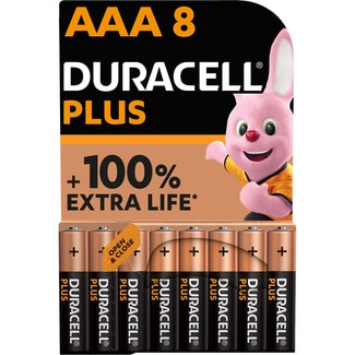 Plus pilas AAA alcalinas, 1.5 Voltios, pila LR03 MX2400 blister 8 unidades - Duracell