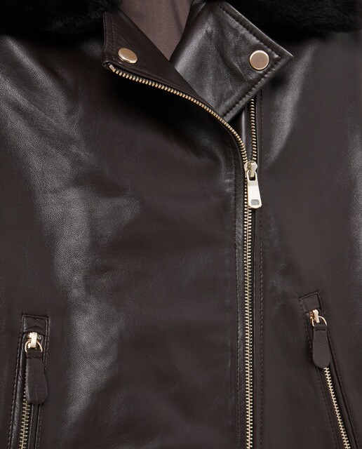 Cazadora biker piel cuello pelo · Woman El Corte Inglés · El Corte Inglés