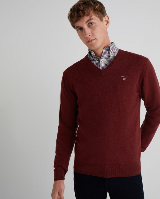 Jersey de hombre burdeos con el cuello de pico · Gant · El Corte Inglés