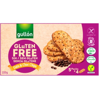 Bolachas de Aveia Choco Chips Vegetarianas sem Glúten Pack 5 embalagem 220 g - Gullón