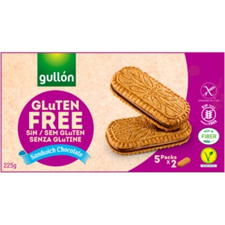 Bolacha Sandwich Recheada de Chocolate Vegetarianas sem Glúten Pack 5 embalagem 225 g - Gullón