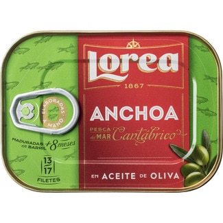 filetes de anchoa del Cantábrico en aceite de oliva elaboradas a mano lata 45 g neto escurrido - Lorea