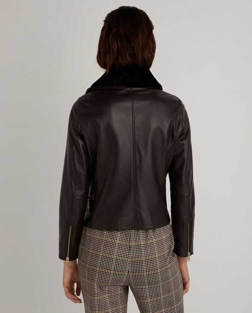 Cazadora biker piel cuello pelo · Woman El Corte Inglés · El Corte Inglés