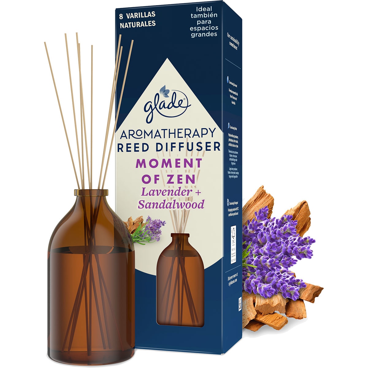 Glade Aromatherapy Diffusore Per Ambienti – Momento Di Zen Con Lavanda E Sandalo – 80 Ml Con Bastoncini In Rattan – Fino A 45 Giorni Di Profumo
