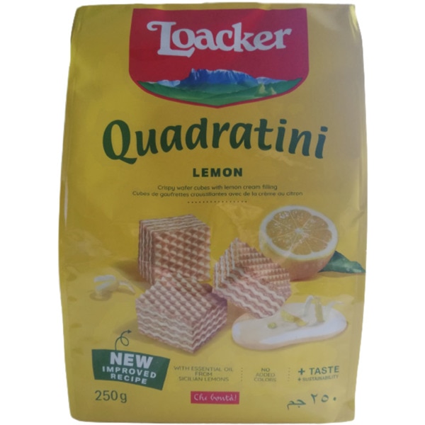 Bolachas Wafer de Limão Quadratini embalagem 250 g