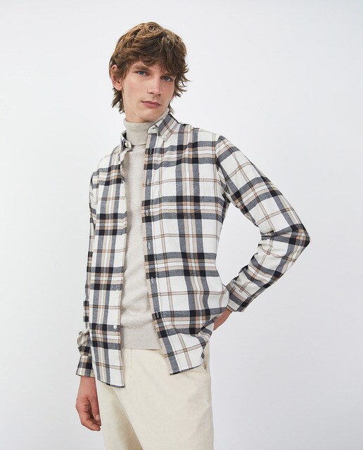 Camisa de franela de hombre regular de cuadros beige · Sfera · El Corte  Inglés