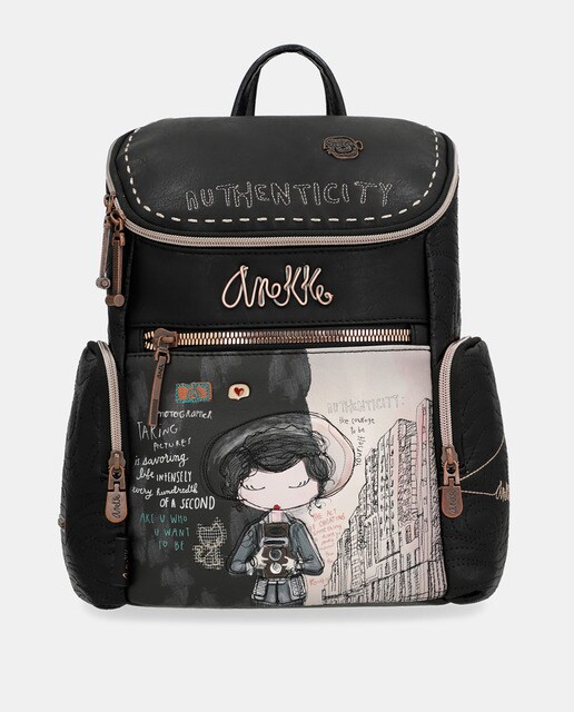 Mochila bicolor en blanco y negro estampada con bolsillos exteriores ·  Anekke · El Corte Inglés