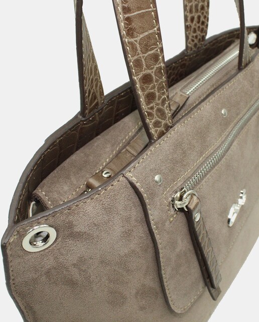 Bolso de mano de piel serraje y piel coco en topo · Cats · El Corte Inglés