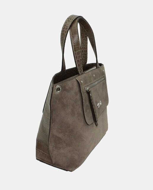 Bolso de mano de piel serraje y piel coco en topo · Cats · El Corte Inglés