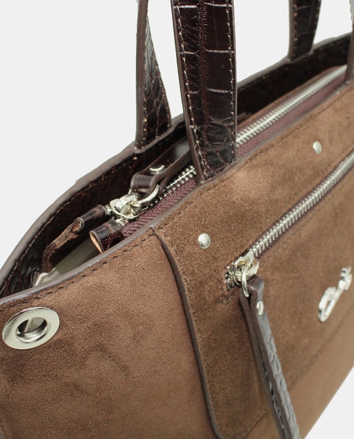 Bolso de mano de piel serraje y piel coco en marrón oscuro · Cats · El  Corte Inglés